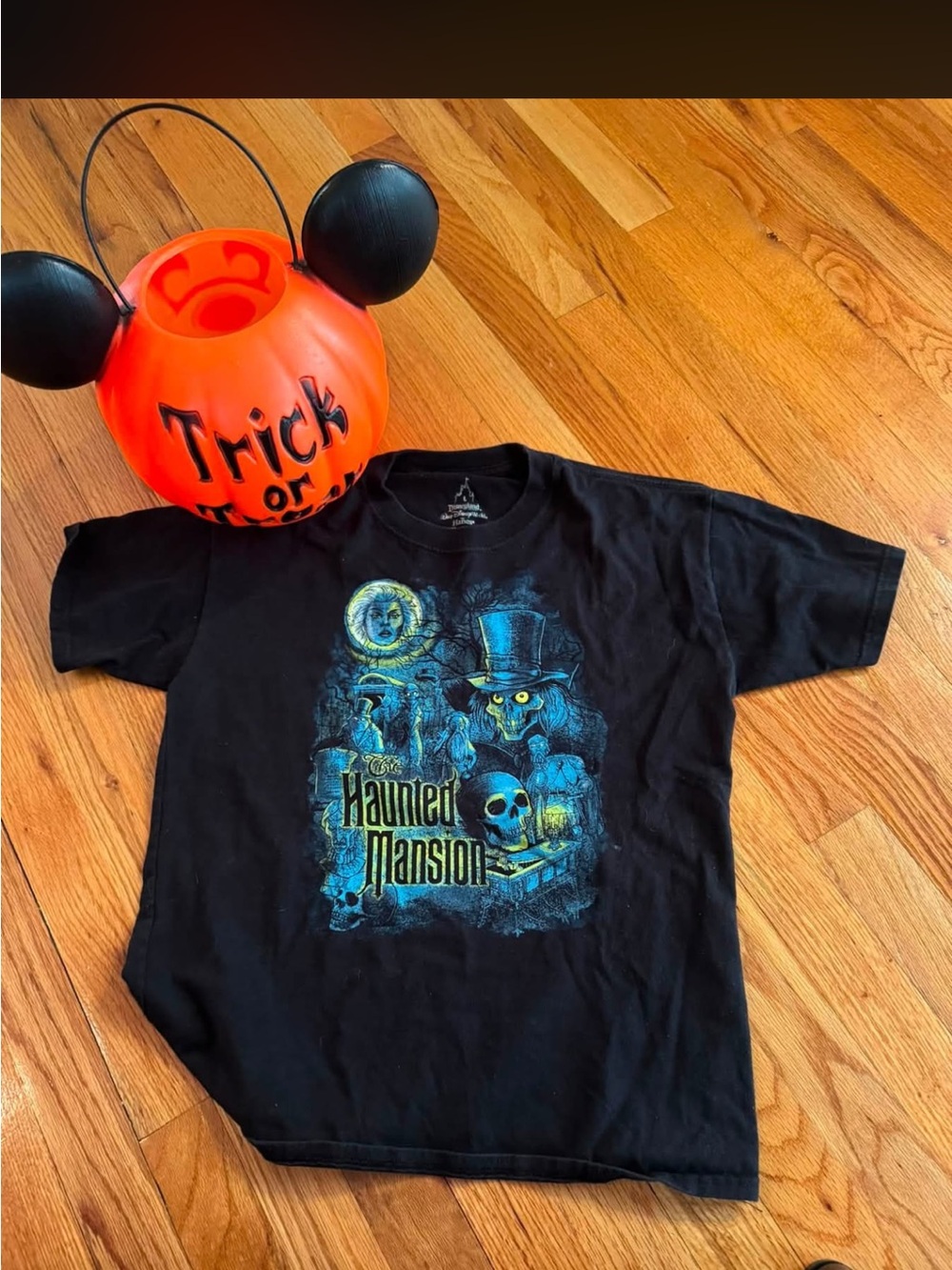 Disney Black Haunted Mansion Graphic T-Shirt with Blue Accents